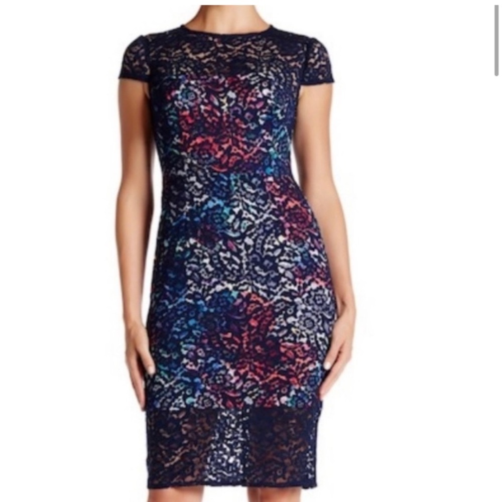 NWT Betsey Johnson Lace Overlay Floral Sheath Dress Size 6